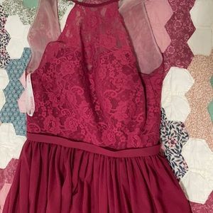 JJ’s House flowy floor length gown in a deep red